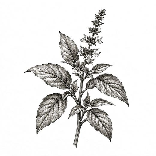 Thai basil, ink drawing