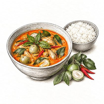 Tuschezeichnung: Curry mit Reis