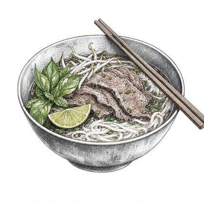 Tuschezeichnung: Nudelsuppe