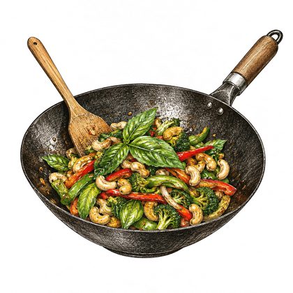 Tuschezeichnung: Wok mit Gemüse